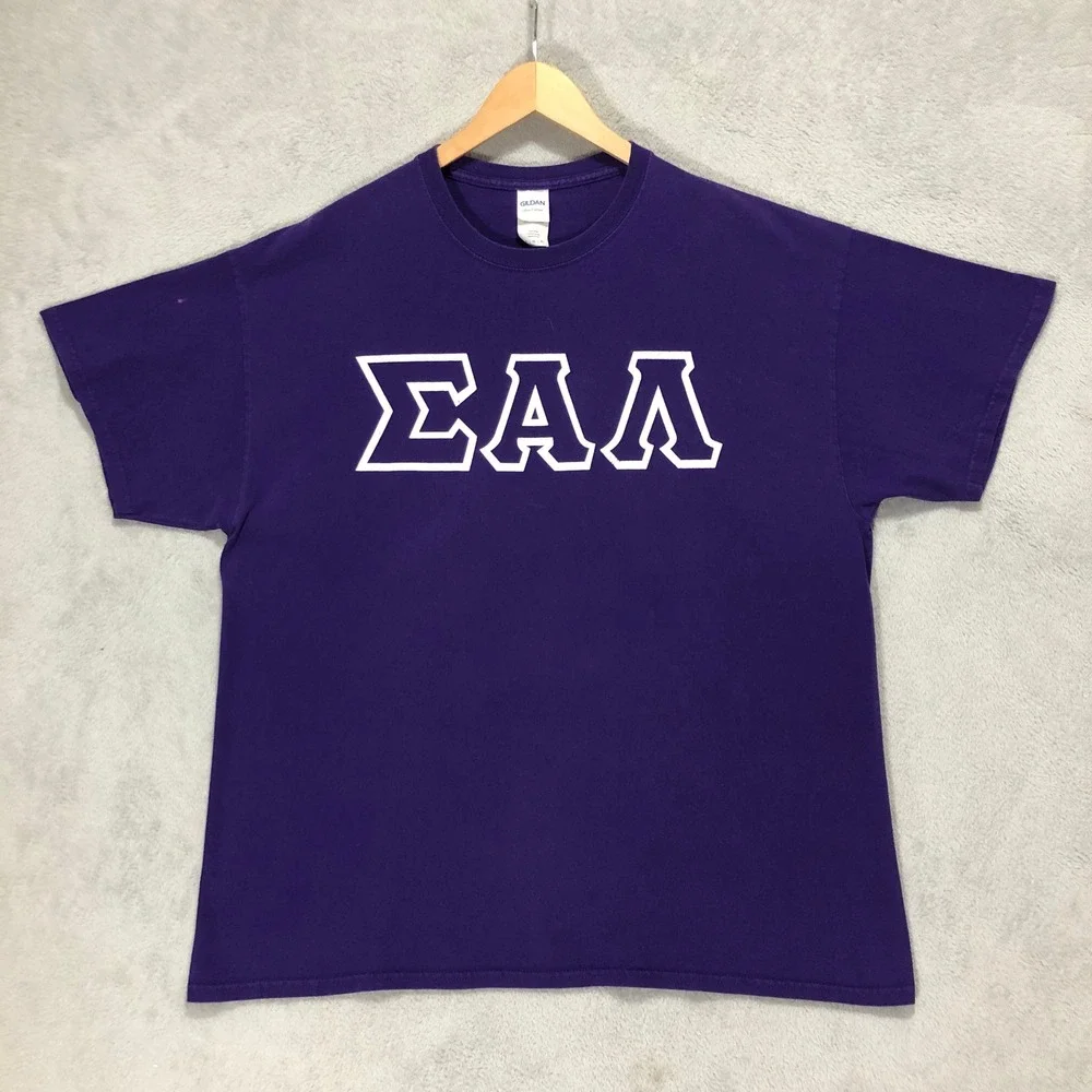 Greek Letter T-Shirt ΣΑΛ Purple Crew Neck Short Sleeve Gildan Size‎ XL